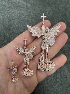 Real Iced MOISSANITE Saint Michael & Dragon Pendant 14k Rose Gold 925 Silver 34 Real Iced MOISSANITE Saint Michael & Dragon Pendant 14k Rose Gold 925 Silver -Harlem Bling Shop hip hop real iced moissanite saint michael and dragon pendant 14k rose gold 925 silver 97430.1694828254