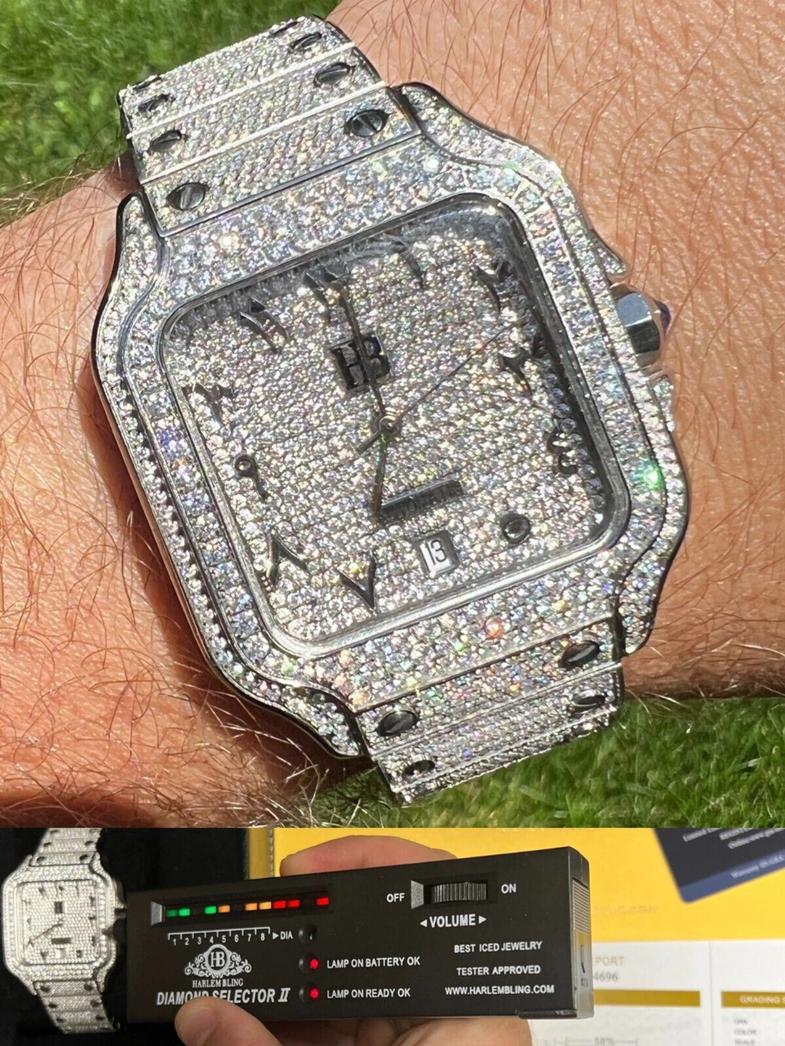 Real Mens 16ct MOISSANITE Watch Iced Automatic Movement Hip Hop Arabic Bust Down 3 Real Mens 16ct MOISSANITE Watch Iced Automatic Movement Hip Hop Arabic Bust Down