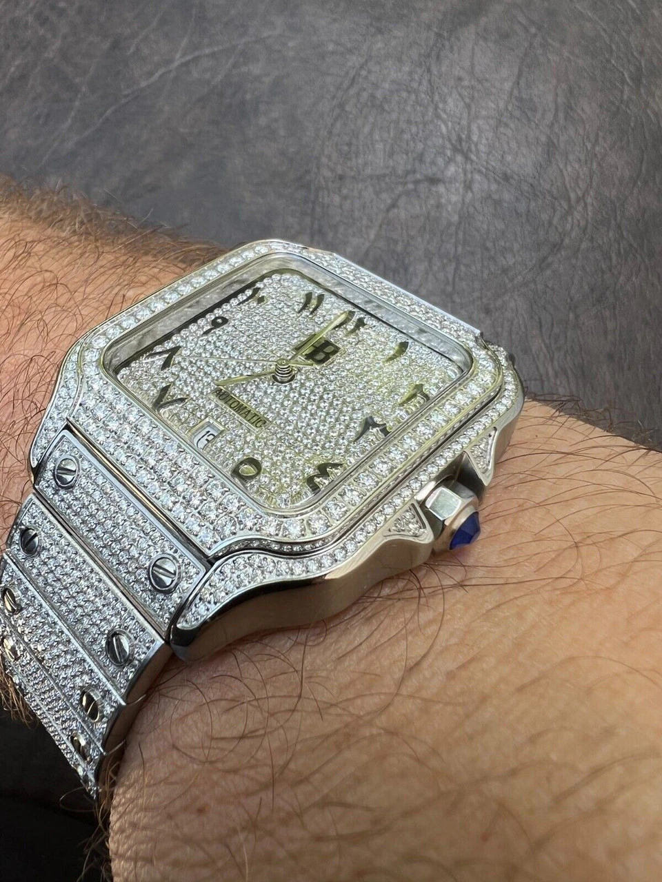 Real Mens 16ct MOISSANITE Watch Iced Automatic Movement Hip Hop Arabic Bust Down 9 Real Mens 16ct MOISSANITE Watch Iced Automatic Movement Hip Hop Arabic Bust Down - Image 7