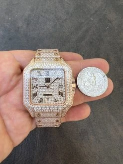 Real Mens 16ct VVS MOISSANITE Watch Iced Automatic Movement Hip Hop Rose Gold -Harlem Bling Shop hip hop real mens 16ct vvs moissanite watch iced automatic movement hip hop rose gold 16129.1664299758