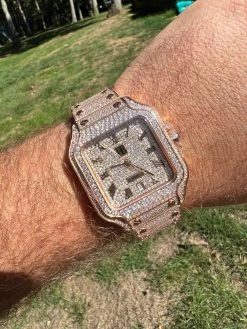 Real Mens 16ct VVS MOISSANITE Watch Iced Automatic Movement Hip Hop Rose Gold -Harlem Bling Shop hip hop real mens 16ct vvs moissanite watch iced automatic movement hip hop rose gold 39051.1664300530