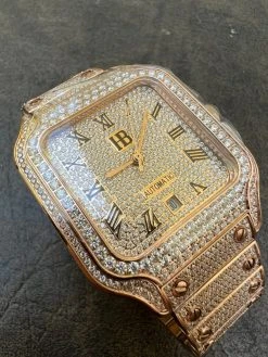 Real Mens 16ct VVS MOISSANITE Watch Iced Automatic Movement Hip Hop Rose Gold -Harlem Bling Shop hip hop real mens 16ct vvs moissanite watch iced automatic movement hip hop rose gold 57724.1664300630