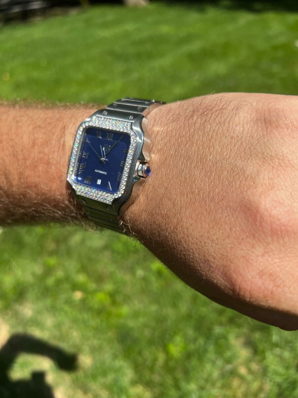 Real Mens 2.5ct MOISSANITE Watch Hip Hop Iced Automatic Movement Blue Face 4 Real Mens 2.5ct MOISSANITE Watch Hip Hop Iced Automatic Movement Blue Face - Image 2