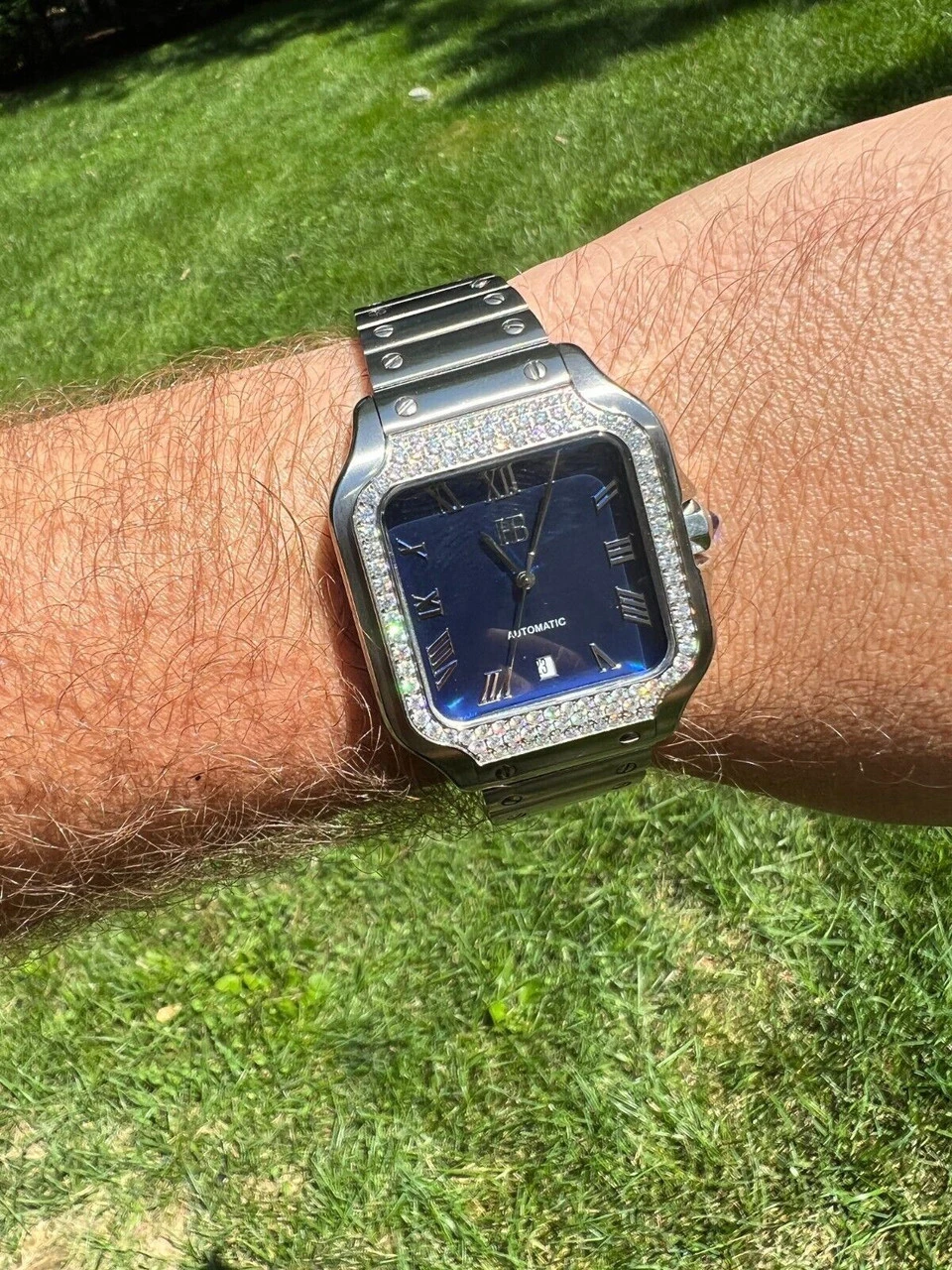 Real Mens 2.5ct MOISSANITE Watch Hip Hop Iced Automatic Movement Blue Face 5 Real Mens 2.5ct MOISSANITE Watch Hip Hop Iced Automatic Movement Blue Face - Image 3