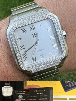 Real Mens 2.5ct MOISSANITE Watch Hip Hop Iced Automatic Sweeping Hand Pearl Face