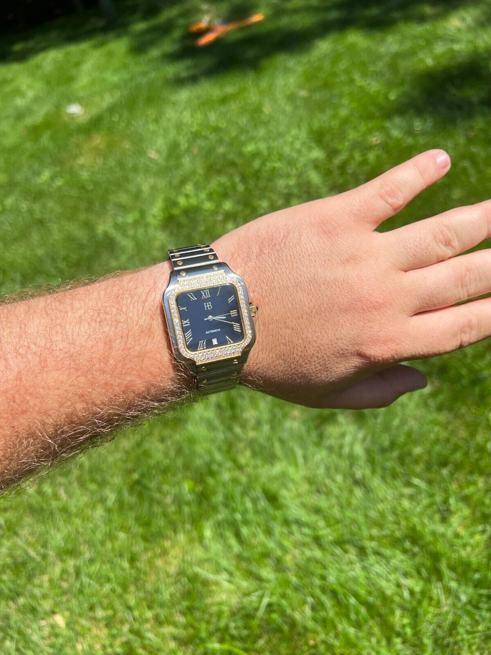 Real Mens 2.5ct MOISSANITE Watch Hip Hop Two Tone Gold Iced Automatic Black Face 5 Real Mens 2.5ct MOISSANITE Watch Hip Hop Two Tone Gold Iced Automatic Black Face - Image 3