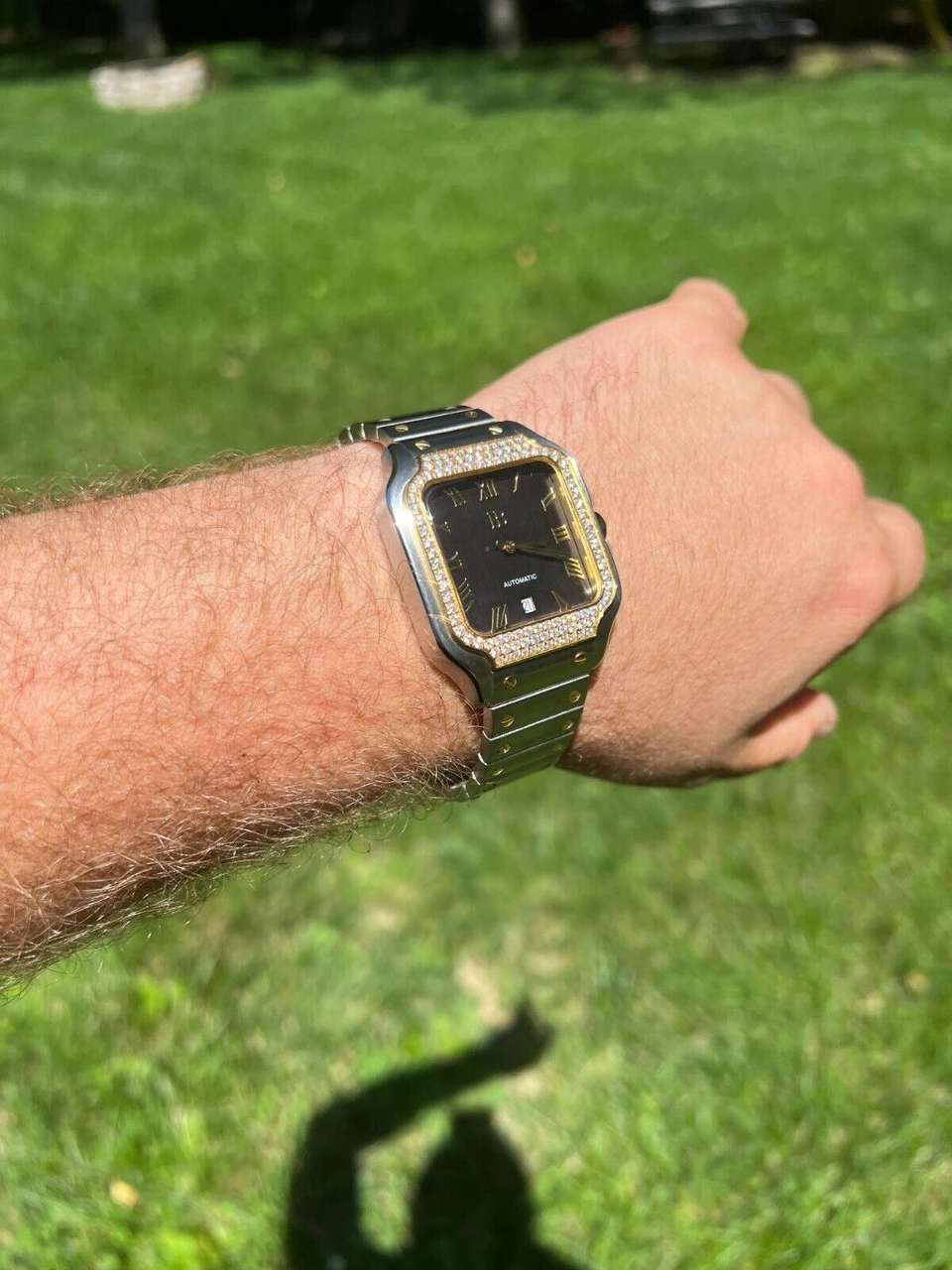 Real Mens 2.5ct MOISSANITE Watch Hip Hop Two Tone Gold Iced Automatic Black Face 14 Real Mens 2.5ct MOISSANITE Watch Hip Hop Two Tone Gold Iced Automatic Black Face - Image 12