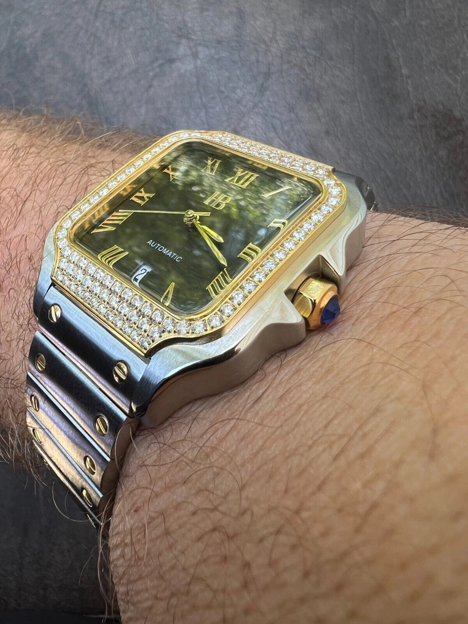 Real Mens 2.5ct MOISSANITE Watch Hip Hop Two Tone Gold Iced Automatic Black Face 11 Real Mens 2.5ct MOISSANITE Watch Hip Hop Two Tone Gold Iced Automatic Black Face - Image 9