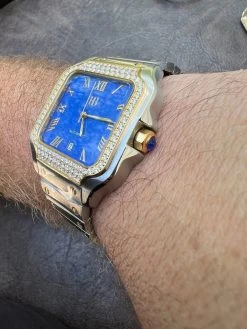 Real Mens 2.5ct MOISSANITE Watch Two Tone Gold Iced Automatic Movement Blue Face 22 Real Mens 2.5ct MOISSANITE Watch Two Tone Gold Iced Automatic Movement Blue Face -Harlem Bling Shop hip hop real mens 2.5ct moissanite watch two tone gold iced automatic movement blue face 00828.1664299999