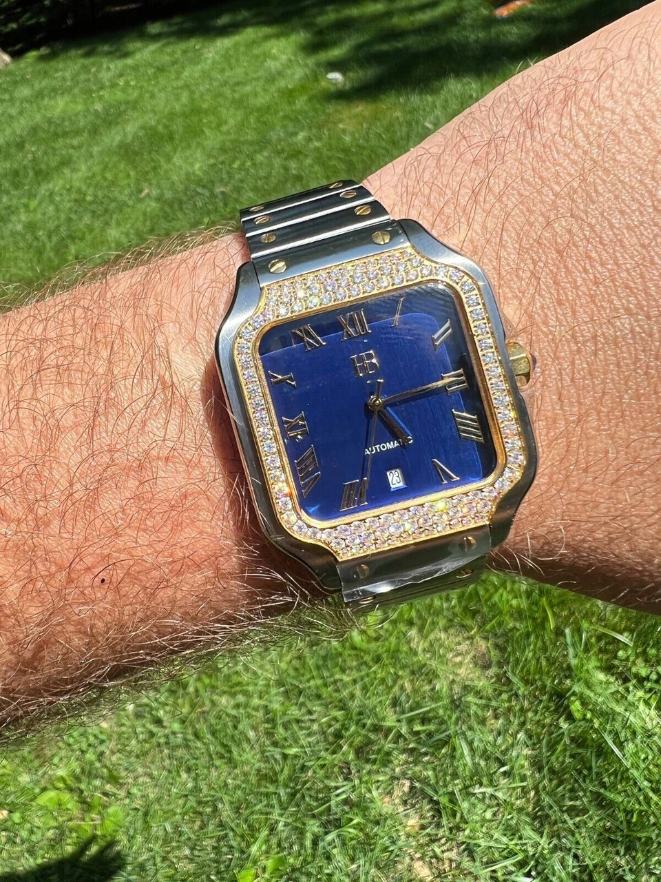 Real Mens 2.5ct MOISSANITE Watch Two Tone Gold Iced Automatic Movement Blue Face 4 Real Mens 2.5ct MOISSANITE Watch Two Tone Gold Iced Automatic Movement Blue Face - Image 2