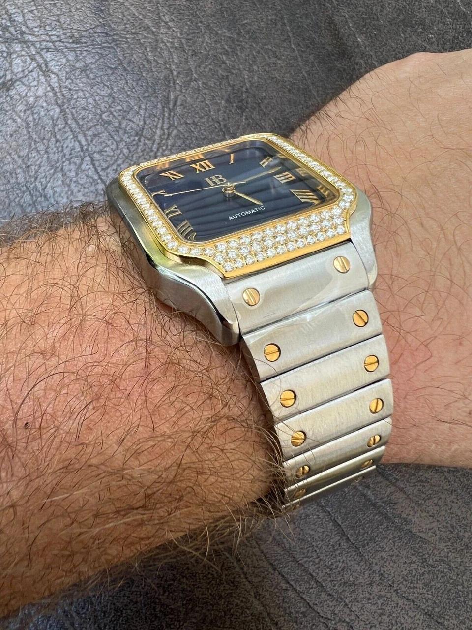 Real Mens 2.5ct MOISSANITE Watch Two Tone Gold Iced Automatic Movement Blue Face 8 Real Mens 2.5ct MOISSANITE Watch Two Tone Gold Iced Automatic Movement Blue Face - Image 6