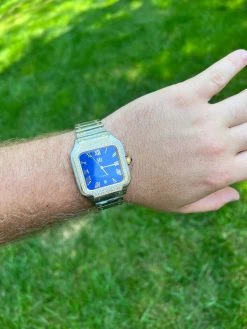 Real Mens 2.5ct MOISSANITE Watch Two Tone Gold Iced Automatic Movement Blue Face 24 Real Mens 2.5ct MOISSANITE Watch Two Tone Gold Iced Automatic Movement Blue Face -Harlem Bling Shop hip hop real mens 2.5ct moissanite watch two tone gold iced automatic movement blue face 34055.1664302816