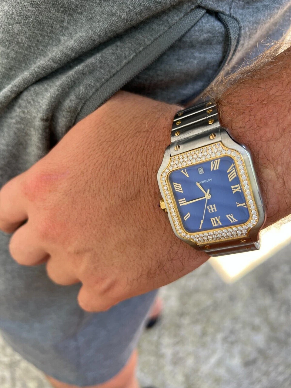 Real Mens 2.5ct MOISSANITE Watch Two Tone Gold Iced Automatic Movement Blue Face 10 Real Mens 2.5ct MOISSANITE Watch Two Tone Gold Iced Automatic Movement Blue Face - Image 8