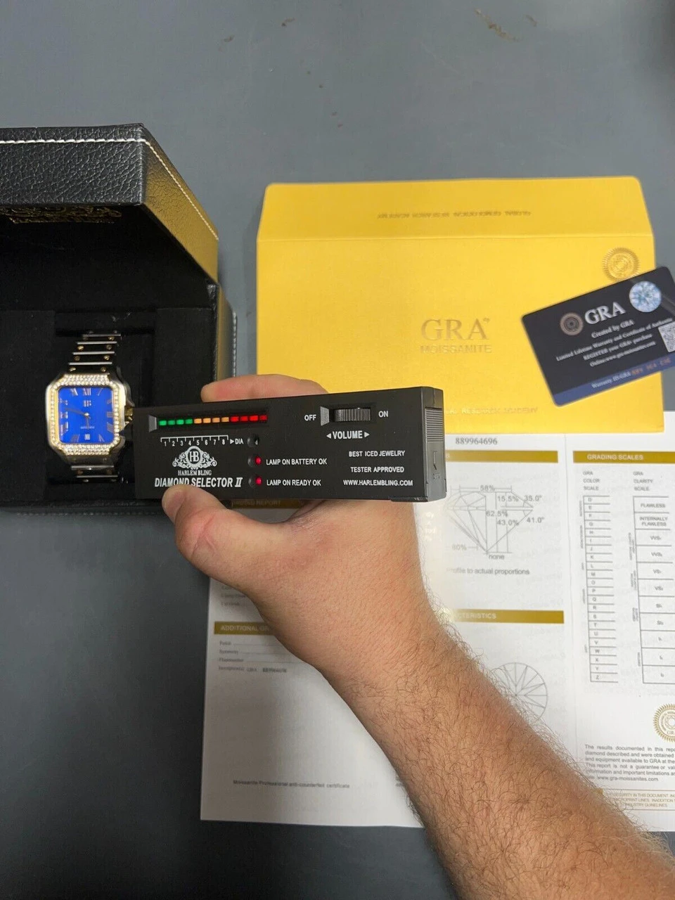 Real Mens 2.5ct MOISSANITE Watch Two Tone Gold Iced Automatic Movement Blue Face 6 Real Mens 2.5ct MOISSANITE Watch Two Tone Gold Iced Automatic Movement Blue Face - Image 4