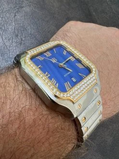 Real Mens 2.5ct MOISSANITE Watch Two Tone Gold Iced Automatic Movement Blue Face 23 Real Mens 2.5ct MOISSANITE Watch Two Tone Gold Iced Automatic Movement Blue Face -Harlem Bling Shop hip hop real mens 2.5ct moissanite watch two tone gold iced automatic movement blue face 82747.1664299986