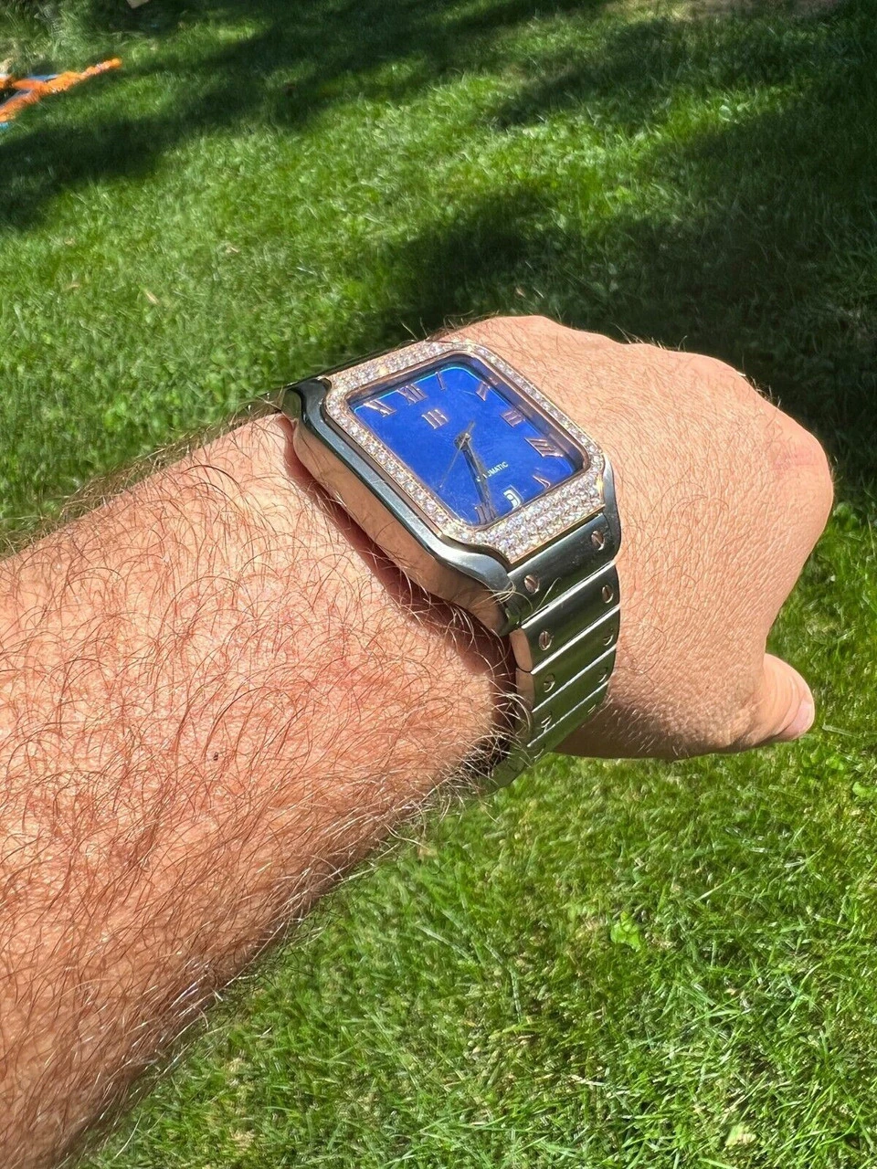 Real Mens 2.5ct MOISSANITE Watch Two Tone Rose Gold Iced Automatic Blue Face 10 Real Mens 2.5ct MOISSANITE Watch Two Tone Rose Gold Iced Automatic Blue Face - Image 8