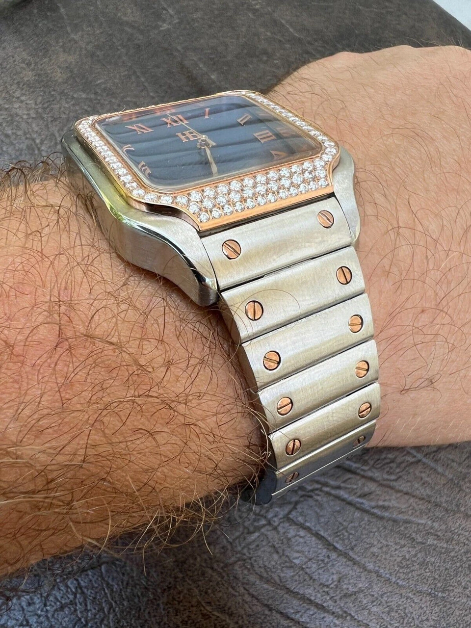 Real Mens 2.5ct MOISSANITE Watch Two Tone Rose Gold Iced Automatic Blue Face 8 Real Mens 2.5ct MOISSANITE Watch Two Tone Rose Gold Iced Automatic Blue Face - Image 6