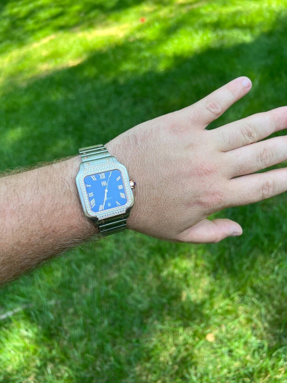 Real Mens 2.5ct MOISSANITE Watch Two Tone Rose Gold Iced Automatic Blue Face 12 Real Mens 2.5ct MOISSANITE Watch Two Tone Rose Gold Iced Automatic Blue Face - Image 10