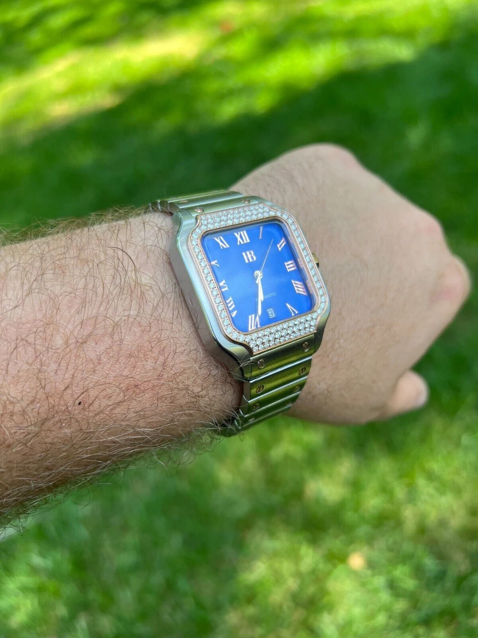 Real Mens 2.5ct MOISSANITE Watch Two Tone Rose Gold Iced Automatic Blue Face 13 Real Mens 2.5ct MOISSANITE Watch Two Tone Rose Gold Iced Automatic Blue Face - Image 11