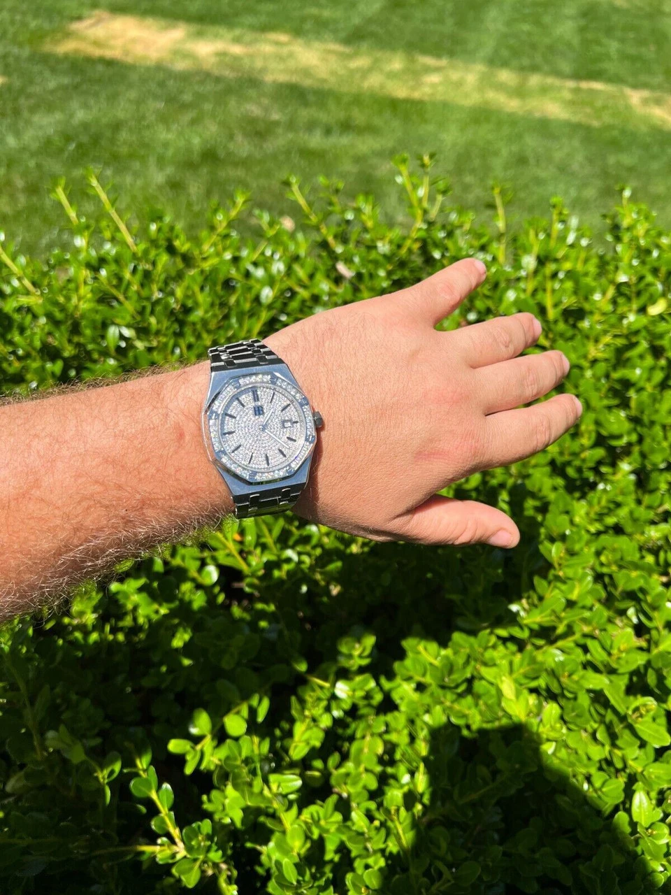 Real Mens Silver Watch Iced Automatic Skeleton Back 44mm Moissanite Hip Hop 4 Real Mens Silver Watch Iced Automatic Skeleton Back 44mm Moissanite Hip Hop - Image 2