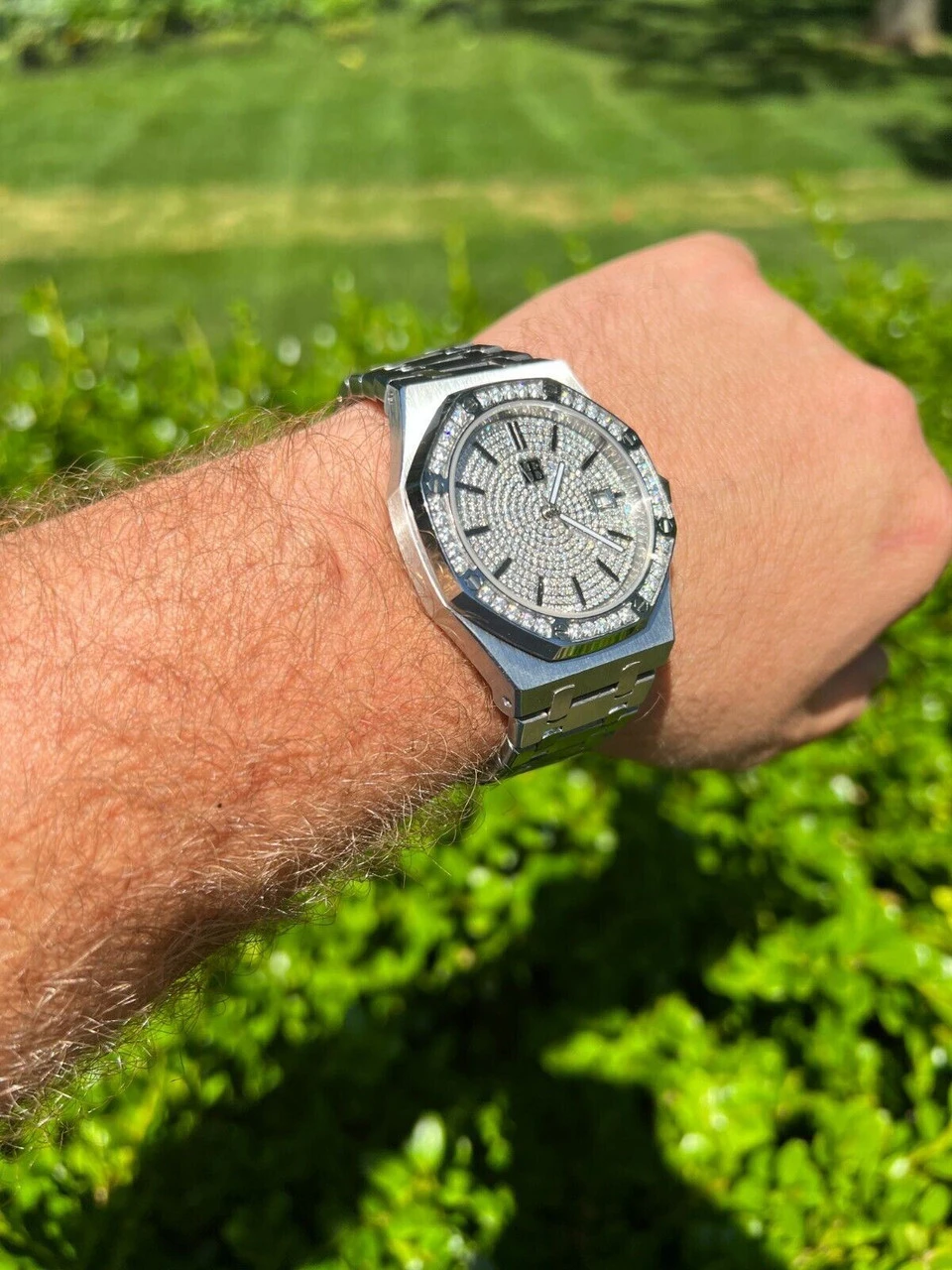 Real Mens Silver Watch Iced Automatic Skeleton Back 44mm Moissanite Hip Hop 14 Real Mens Silver Watch Iced Automatic Skeleton Back 44mm Moissanite Hip Hop - Image 12