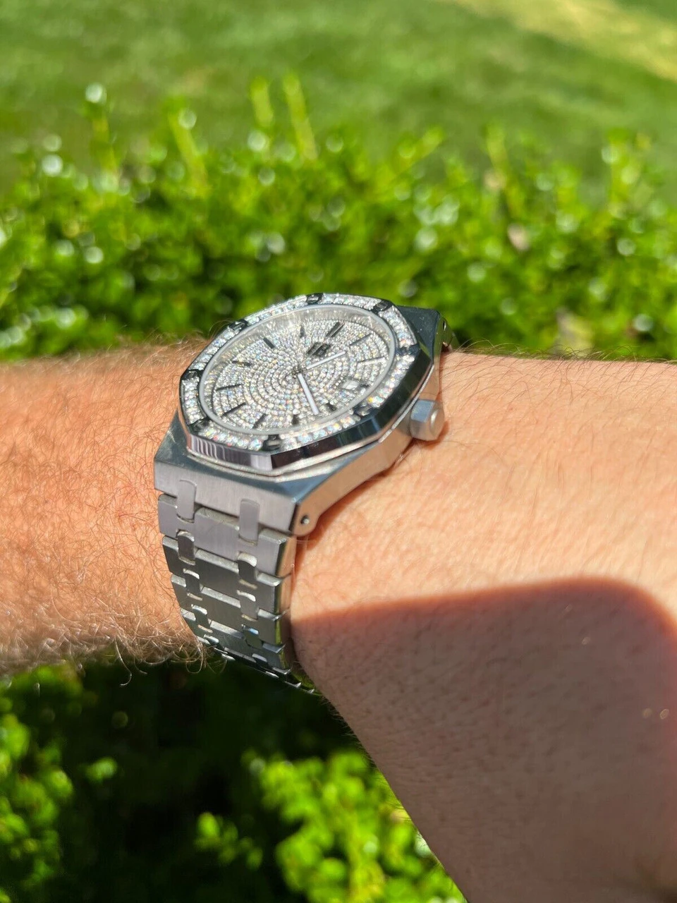 Real Mens Silver Watch Iced Automatic Skeleton Back 44mm Moissanite Hip Hop 13 Real Mens Silver Watch Iced Automatic Skeleton Back 44mm Moissanite Hip Hop - Image 11