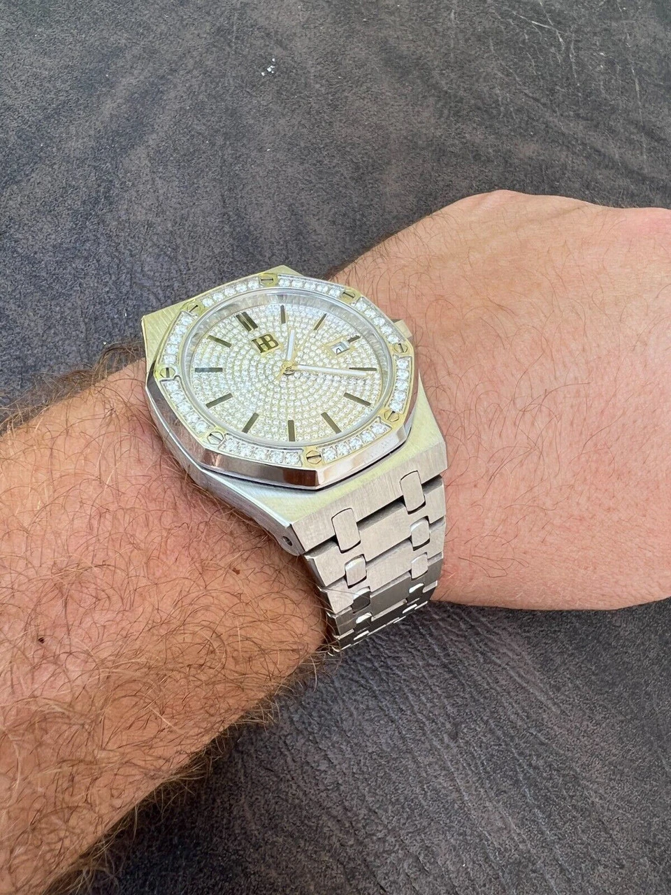 Real Mens Silver Watch Iced Automatic Skeleton Back 44mm Moissanite Hip Hop 5 Real Mens Silver Watch Iced Automatic Skeleton Back 44mm Moissanite Hip Hop - Image 3