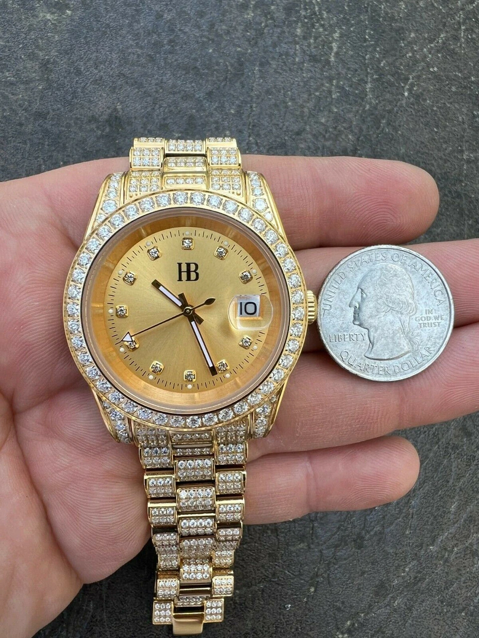 Real MOISSANITE Automatic Presidential Watch Gold Iced Hip Hop Pass Diamond Test 5 Real MOISSANITE Automatic Presidential Watch Gold Iced Hip Hop Pass Diamond Test - Image 3