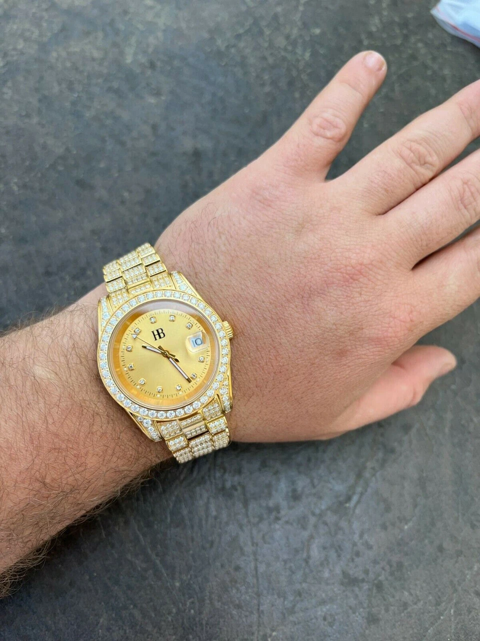 Real MOISSANITE Automatic Presidential Watch Gold Iced Hip Hop Pass Diamond Test 6 Real MOISSANITE Automatic Presidential Watch Gold Iced Hip Hop Pass Diamond Test - Image 4