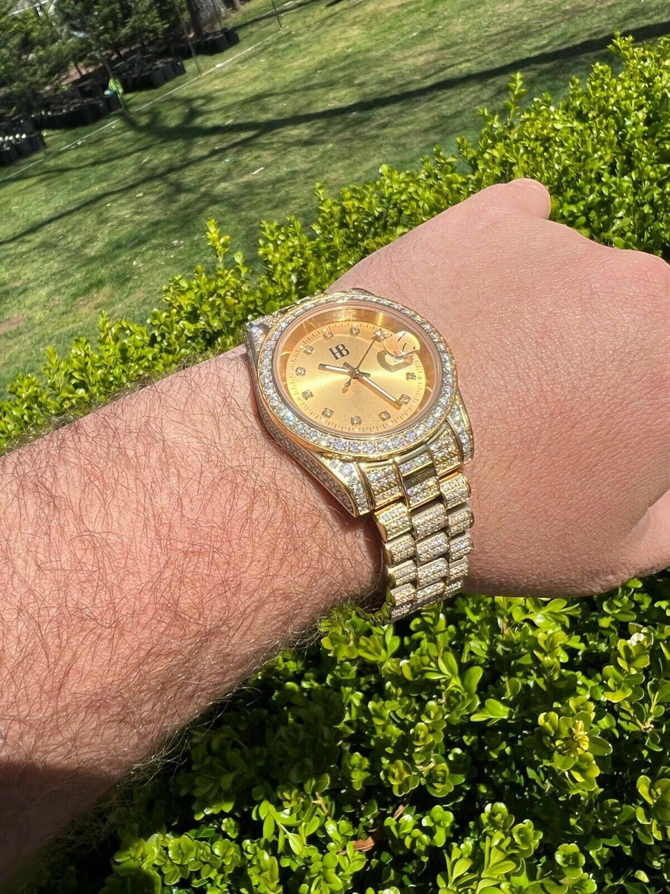 Real MOISSANITE Automatic Presidential Watch Gold Iced Hip Hop Pass Diamond Test 7 Real MOISSANITE Automatic Presidential Watch Gold Iced Hip Hop Pass Diamond Test - Image 5