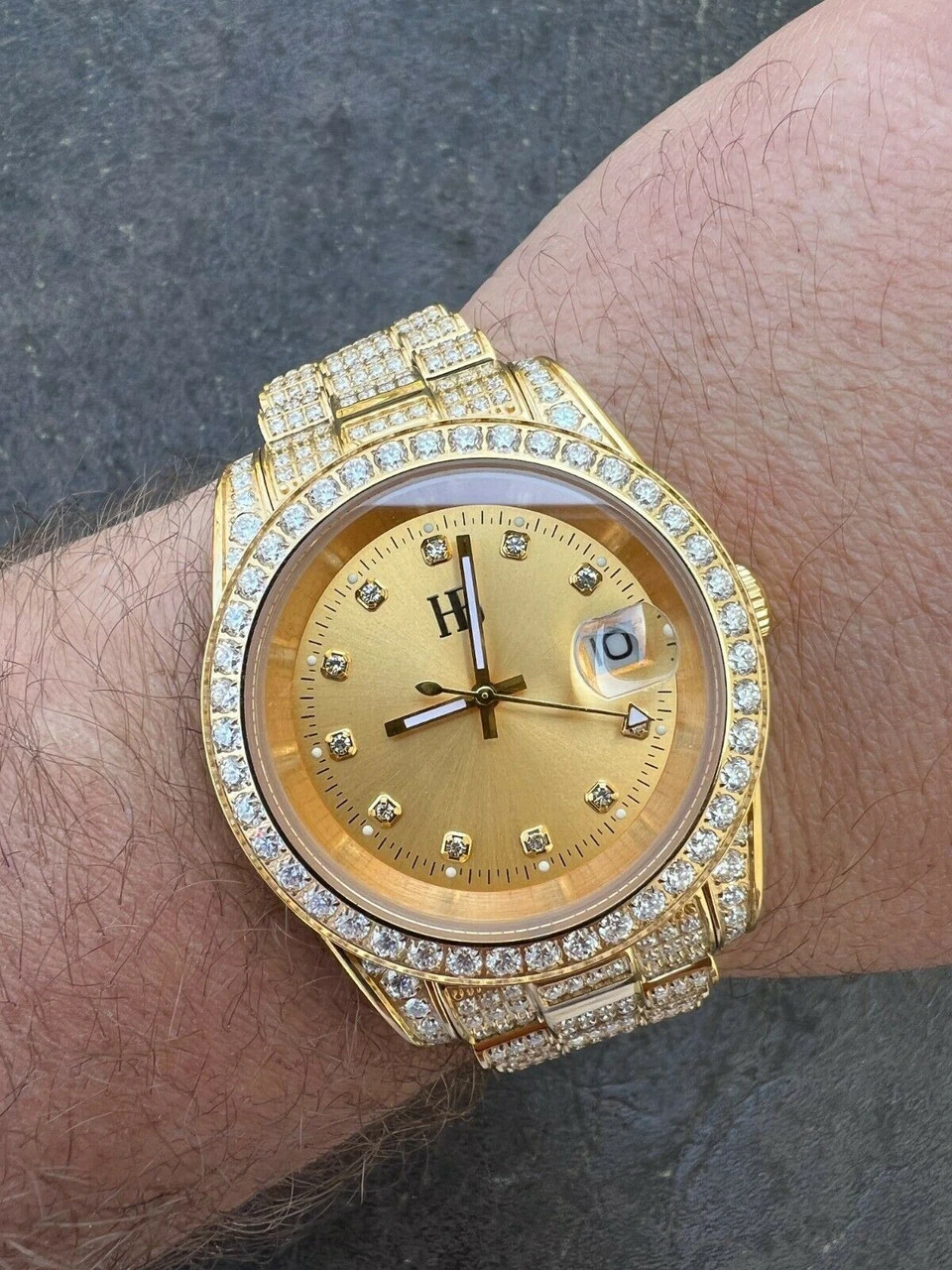 Real MOISSANITE Automatic Presidential Watch Gold Iced Hip Hop Pass Diamond Test 12 Real MOISSANITE Automatic Presidential Watch Gold Iced Hip Hop Pass Diamond Test - Image 10