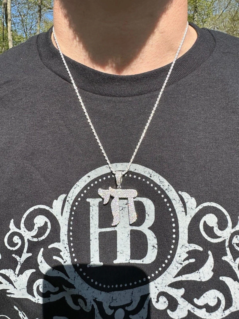 Real Moissanite Chai Hebrew Pendant Iced Jewish Necklace 925 Silver / 14k Gold 4 Real Moissanite Chai Hebrew Pendant Iced Jewish Necklace 925 Silver / 14k Gold - Image 2