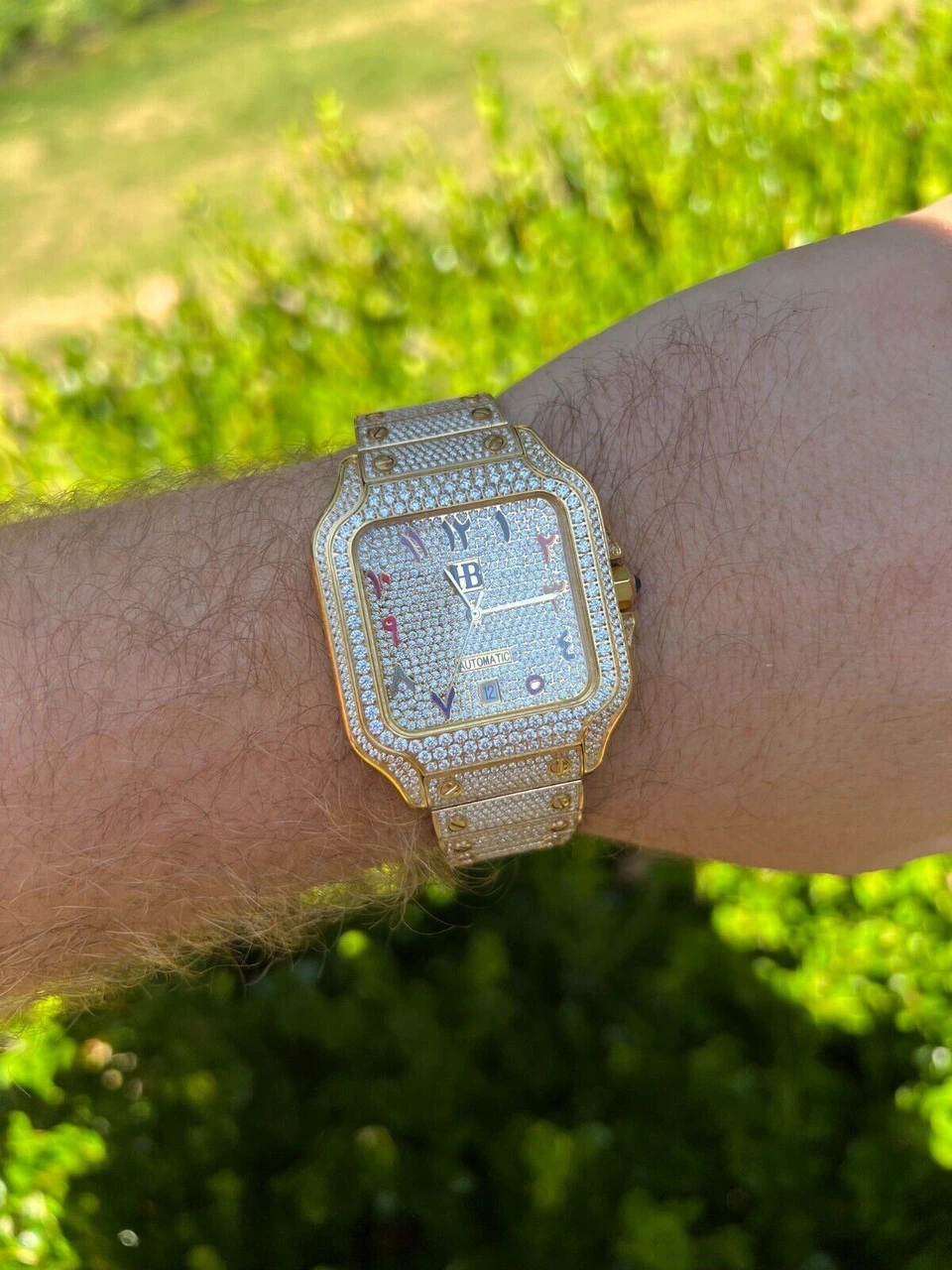 Real MOISSANITE Gold Watch Iced Automatic Arabic #s Hip Hop Pass Diamond Tester 6 Real MOISSANITE Gold Watch Iced Automatic Arabic #s Hip Hop Pass Diamond Tester - Image 4