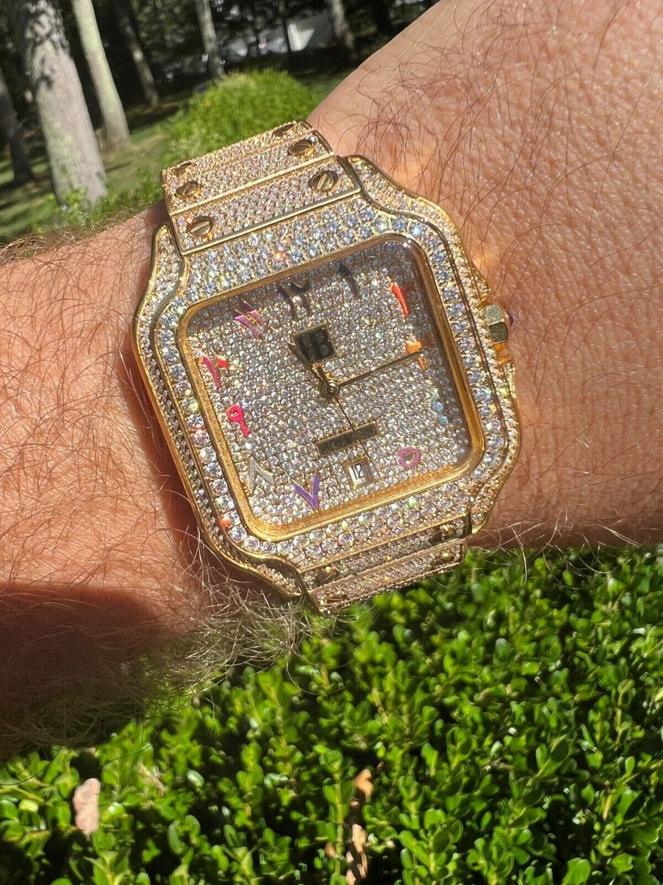 Real MOISSANITE Gold Watch Iced Automatic Arabic #s Hip Hop Pass Diamond Tester 12 Real MOISSANITE Gold Watch Iced Automatic Arabic #s Hip Hop Pass Diamond Tester - Image 10