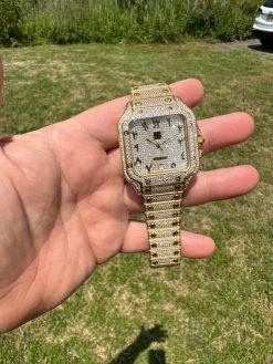 Real MOISSANITE Hip Hop Watch Fully Iced Mens Automatic Movement Gold Arabic -Harlem Bling Shop hip hop real moissanite hip hop watch fully iced mens automatic movement gold arabic 18684.1689291150