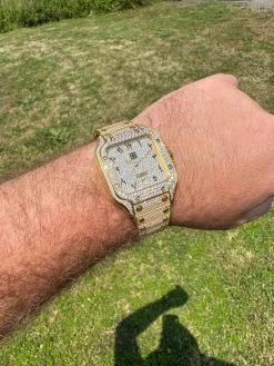 Real MOISSANITE Hip Hop Watch Fully Iced Mens Automatic Movement Gold Arabic -Harlem Bling Shop hip hop real moissanite hip hop watch fully iced mens automatic movement gold arabic 21694.1689291096