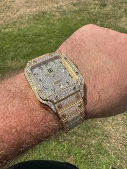 Real MOISSANITE Hip Hop Watch Fully Iced Mens Automatic Movement Gold Arabic -Harlem Bling Shop hip hop real moissanite hip hop watch fully iced mens automatic movement gold arabic 34127.1689291354