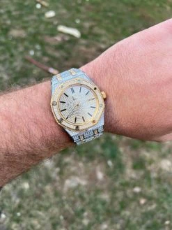 Real MOISSANITE Mens Skeleton Watch Iced Gold & Silver Hip Hop Pass Diamond Test 16 Real MOISSANITE Mens Skeleton Watch Iced Gold & Silver Hip Hop Pass Diamond Test -Harlem Bling Shop hip hop real moissanite mens skeleton watch iced gold and silver hip hop pass diamond test 54973.1664358192