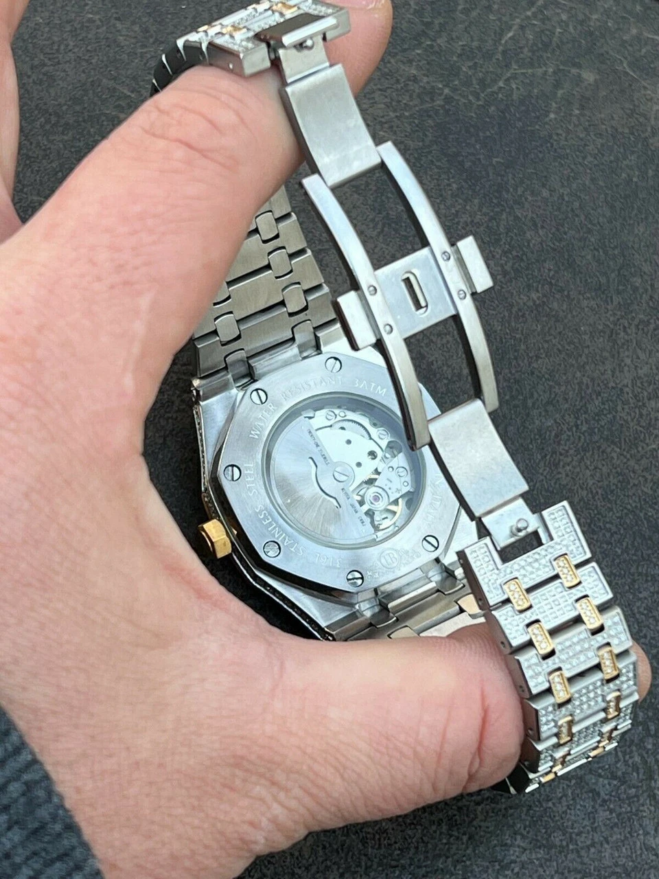 Real MOISSANITE Mens Skeleton Watch Iced Gold & Silver Hip Hop Pass Diamond Test 14 Real MOISSANITE Mens Skeleton Watch Iced Gold & Silver Hip Hop Pass Diamond Test - Image 12