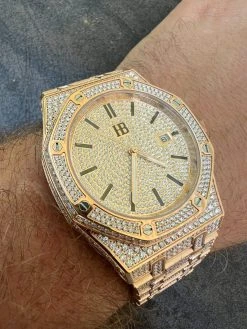 Real MOISSANITE Mens Skeleton Watch Iced Rose Gold Hip Hop Pass Diamond Test 24 Real MOISSANITE Mens Skeleton Watch Iced Rose Gold Hip Hop Pass Diamond Test -Harlem Bling Shop hip hop real moissanite mens skeleton watch iced rose gold hip hop pass diamond test 24225.1664301421