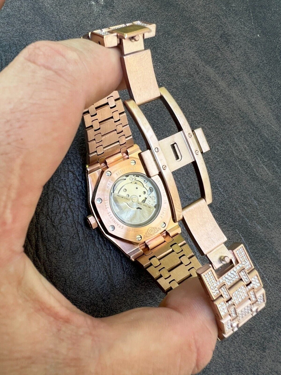 Real MOISSANITE Mens Skeleton Watch Iced Rose Gold Hip Hop Pass Diamond Test 9 Real MOISSANITE Mens Skeleton Watch Iced Rose Gold Hip Hop Pass Diamond Test - Image 7