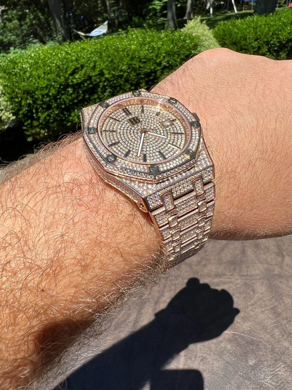 Real MOISSANITE Mens Skeleton Watch Iced Rose Gold Hip Hop Pass Diamond Test 5 Real MOISSANITE Mens Skeleton Watch Iced Rose Gold Hip Hop Pass Diamond Test - Image 3