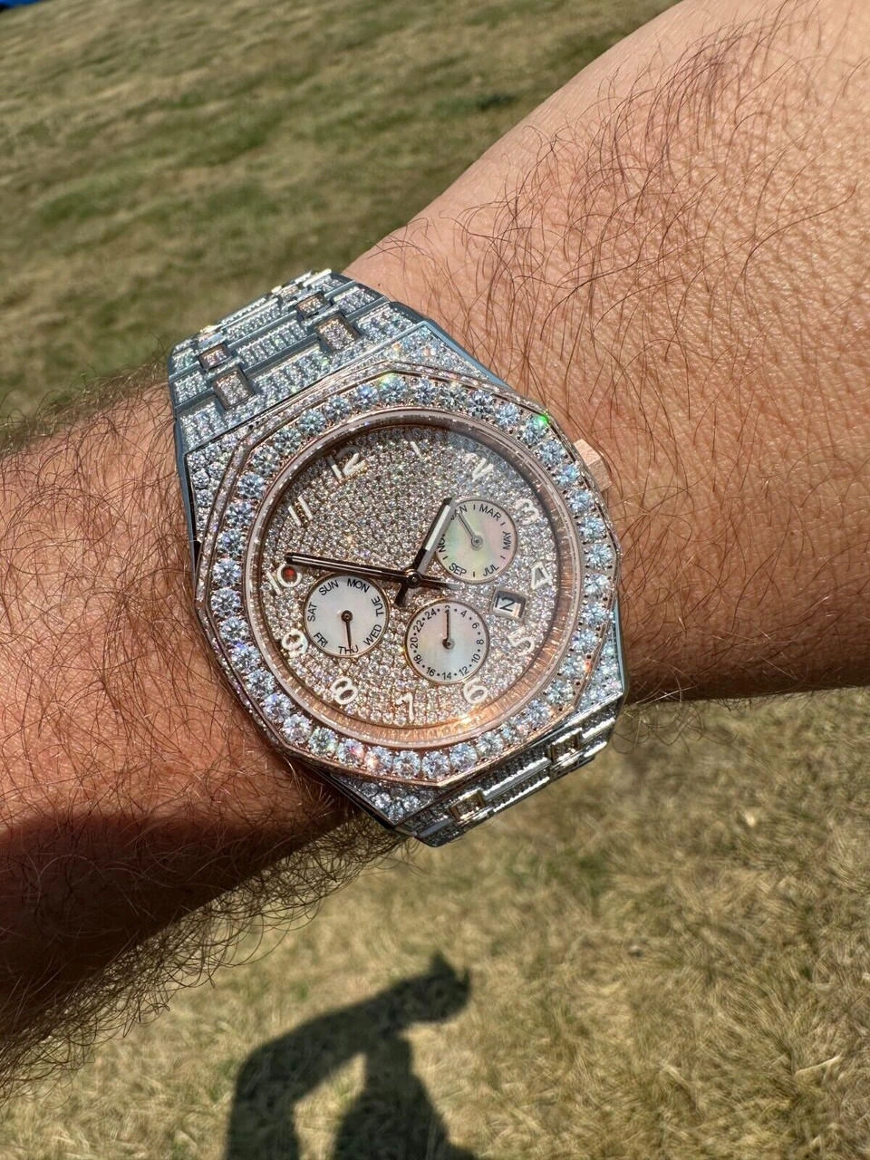 Real MOISSANITE Mens Watch 14k Rose Gold Two Tone Iced Skeleton Back Hip Hop 12 Real MOISSANITE Mens Watch 14k Rose Gold Two Tone Iced Skeleton Back Hip Hop - Image 10