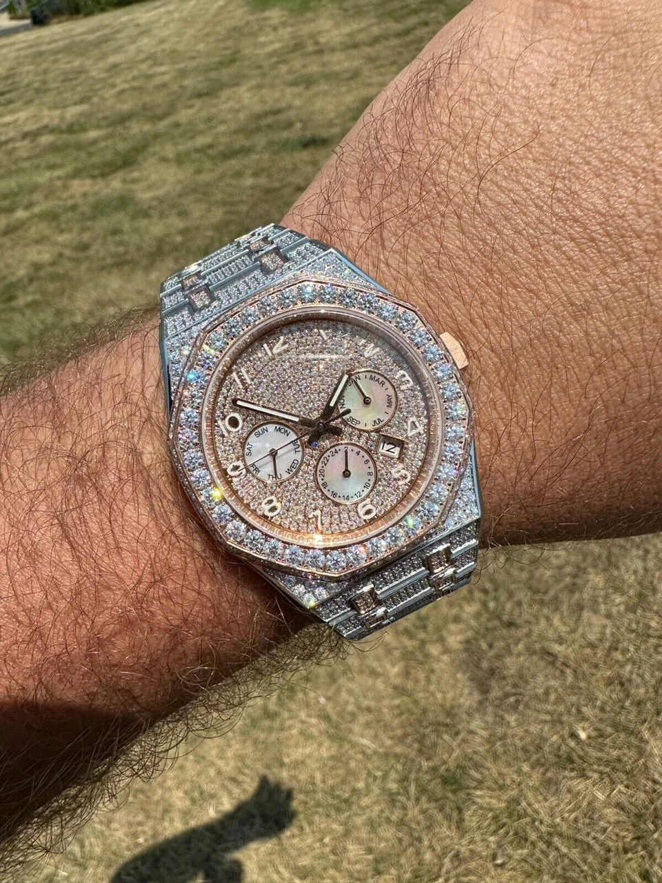 Real MOISSANITE Mens Watch 14k Rose Gold Two Tone Iced Skeleton Back Hip Hop 4 Real MOISSANITE Mens Watch 14k Rose Gold Two Tone Iced Skeleton Back Hip Hop - Image 2