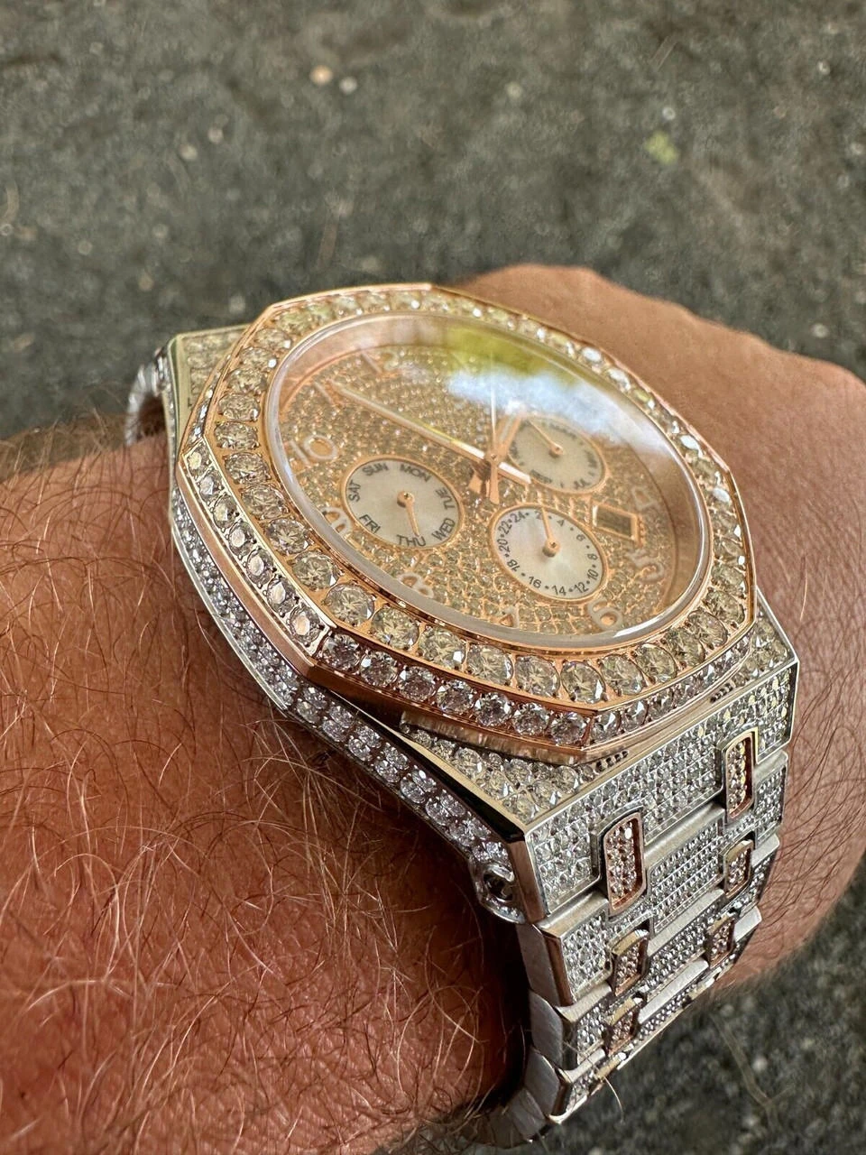 Real MOISSANITE Mens Watch 14k Rose Gold Two Tone Iced Skeleton Back Hip Hop 10 Real MOISSANITE Mens Watch 14k Rose Gold Two Tone Iced Skeleton Back Hip Hop - Image 8