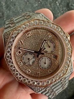 Real MOISSANITE Mens Watch 14k Rose Gold Two Tone Iced Skeleton Back Hip Hop 25 Real MOISSANITE Mens Watch 14k Rose Gold Two Tone Iced Skeleton Back Hip Hop -Harlem Bling Shop hip hop real moissanite mens watch 14k rose gold two tone iced skeleton back hip hop 70452.1689291355