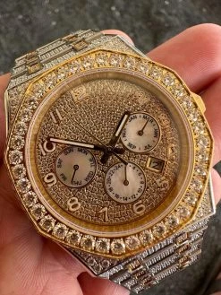 Real MOISSANITE Mens Watch Gold Two Tone Iced Skeleton Back Hip Hop Pass Tester 40 Real MOISSANITE Mens Watch Gold Two Tone Iced Skeleton Back Hip Hop Pass Tester -Harlem Bling Shop hip hop real moissanite mens watch gold two tone iced skeleton back hip hop pass tester 04115.1689291077