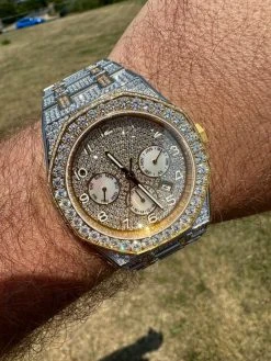 Real MOISSANITE Mens Watch Gold Two Tone Iced Skeleton Back Hip Hop Pass Tester 36 Real MOISSANITE Mens Watch Gold Two Tone Iced Skeleton Back Hip Hop Pass Tester -Harlem Bling Shop hip hop real moissanite mens watch gold two tone iced skeleton back hip hop pass tester 14181.1689291155