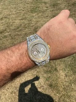 Real MOISSANITE Mens Watch Gold Two Tone Iced Skeleton Back Hip Hop Pass Tester 24 Real MOISSANITE Mens Watch Gold Two Tone Iced Skeleton Back Hip Hop Pass Tester -Harlem Bling Shop hip hop real moissanite mens watch gold two tone iced skeleton back hip hop pass tester 29807.1689291037