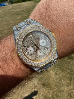 Real MOISSANITE Mens Watch Gold Two Tone Iced Skeleton Back Hip Hop Pass Tester 31 Real MOISSANITE Mens Watch Gold Two Tone Iced Skeleton Back Hip Hop Pass Tester -Harlem Bling Shop hip hop real moissanite mens watch gold two tone iced skeleton back hip hop pass tester 34012.1689291381